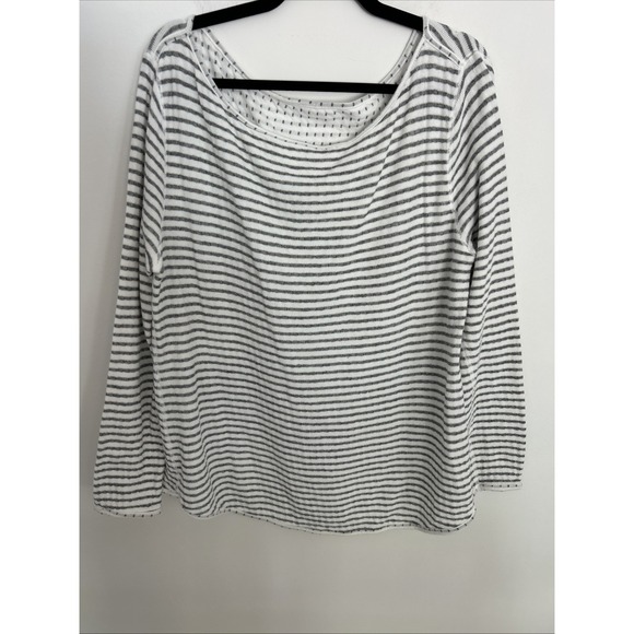 Threedots Sweaters - Women's‎ 2XL Long Sleeve Pullover White Gray Stripe Soft Comfy Made In U.S.A